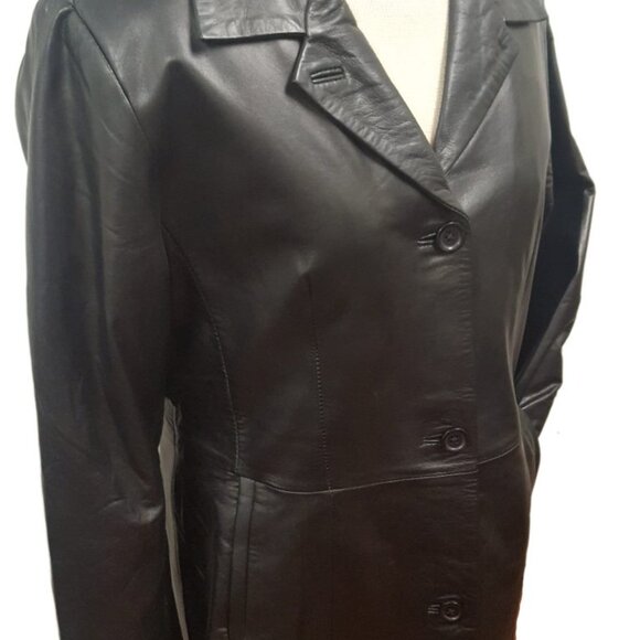 Women’s Black 7/8 Soft touch Leather 4 Button Long Coat - Picture 3 of 4
